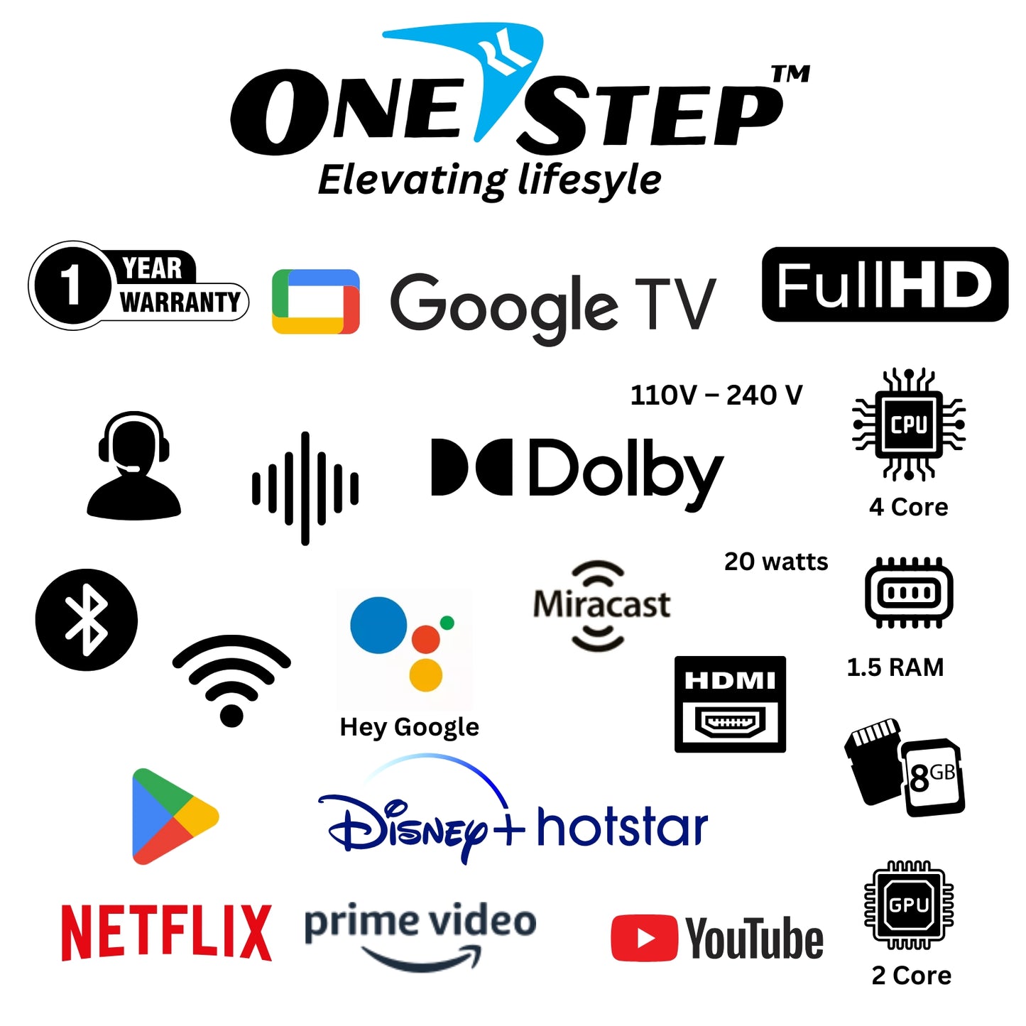 OneStep 32" Class 2K FHD Google Smart LED TV